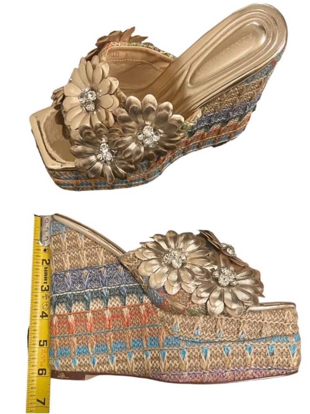 Gold Floral Embellished Wedge Sandals - Women - Picture 7 of 7